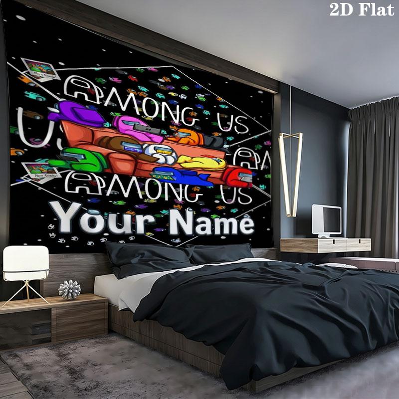 Among Us Custom Name Wall Tapestry Aesthetic Wall Hanging Printed Fabric Blanket Decorative Tapestries for Bedroom Living Room Home Decor