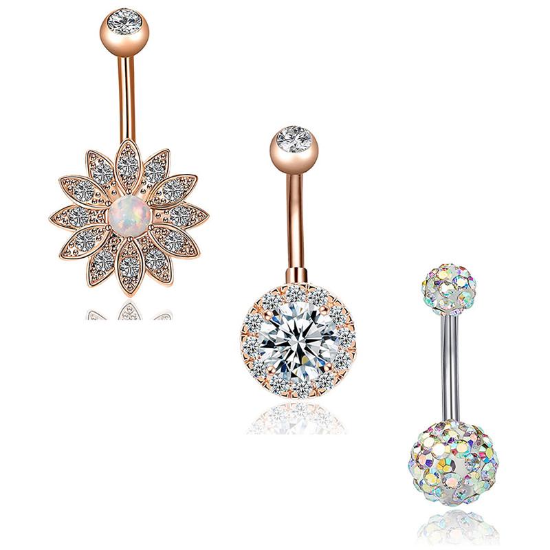 3Pcs/Set Stainless Steel  Opal Belly Button Rings Navel Piercing Jewelry