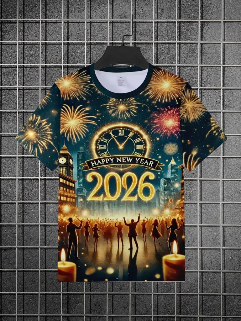 T-Shirt for Kids Santa Claus 3D Print Boys Short Sleeve Tee Happy New Year 2026 Kids Girls Clothes Festive Party Kids Clothing