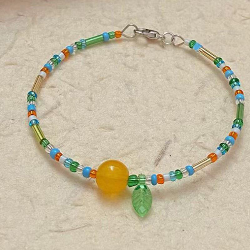 

Orange Beaded Bracelet For Women Girls Summer Charm Beaded Adjustable Bracelet Friendship Jewelry