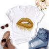 Fashion Women  Red Lip Mouth Print Short Sleeve Casual Top T-Shirt Blouse