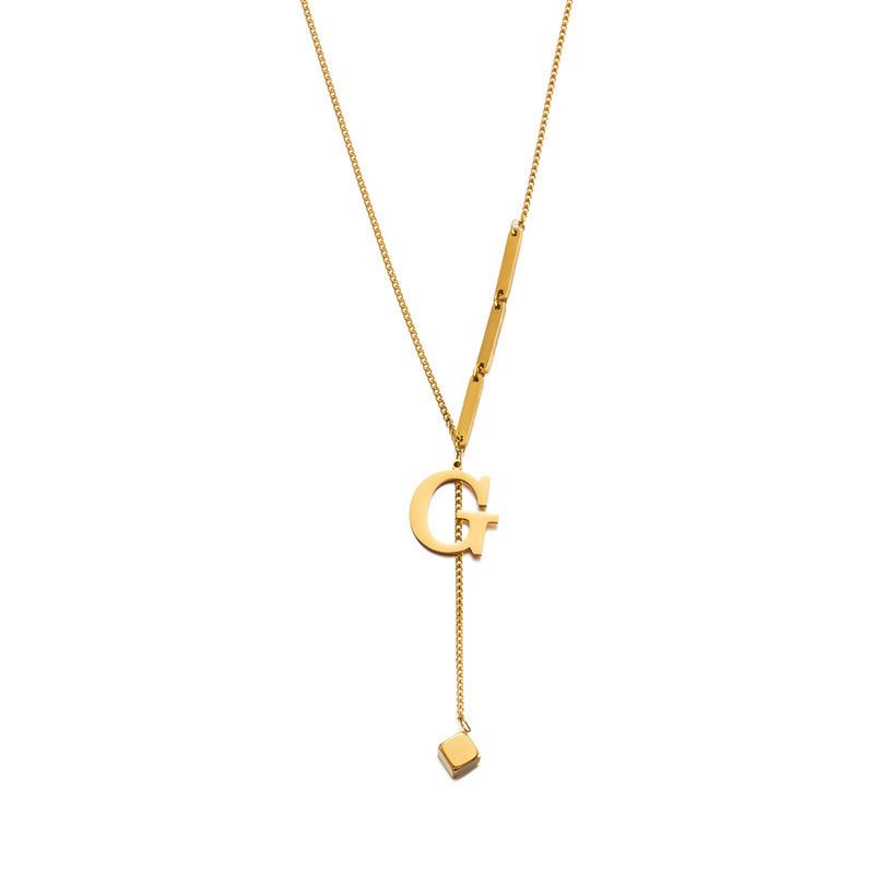 Stainless Steel Letter Necklace with Long Tassel Pendant for Women