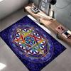 Area Rug, Star of David Flower of Life Sacred Geometry Blue Gold Rainbow Print, Meditation Room Decor, Non-Slip Mat