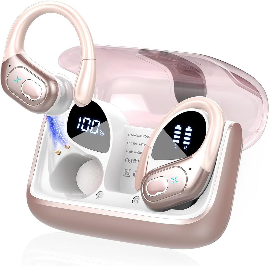 Wireless Earbuds Sport Bluetooth 5.4 Headphones ENC Noise Cancelling Mic 75H HiFi Stereo Over Ear Bud LED Display for /Gym