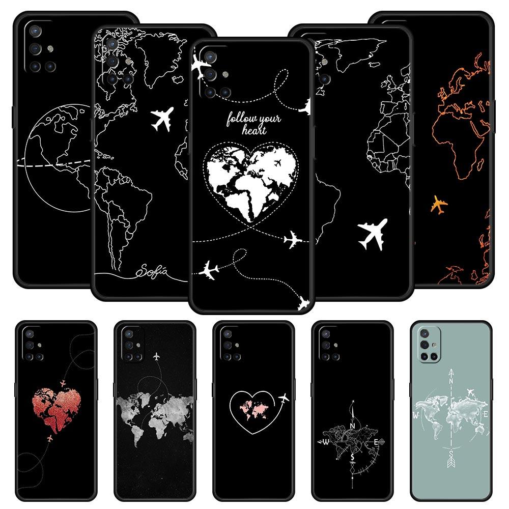 Phone Case For OnePlus 12 11 10 9 Pro 9T 12R 10R 9RT 10T 8T 8 7 6T 7T Nord 2T CE 2 5G Cover Cartoon World map scenery direction