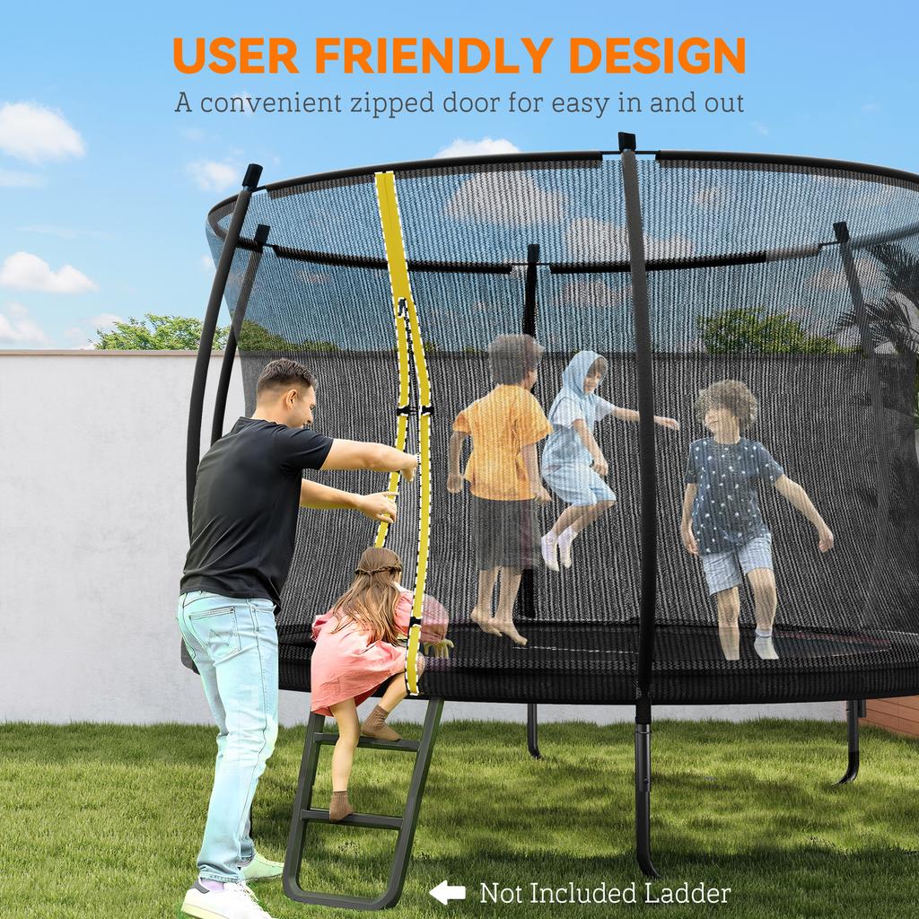10ft Outdoor Trampoline with Enclosure Net, Spring Cover, Black