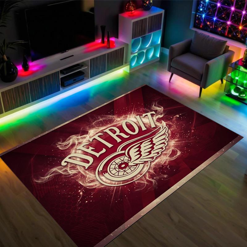 Detroit Red Wings Design Crystal Velvet Carpet Cozy Non?Slip Printed Rug For Bedroom Living Room Entrance