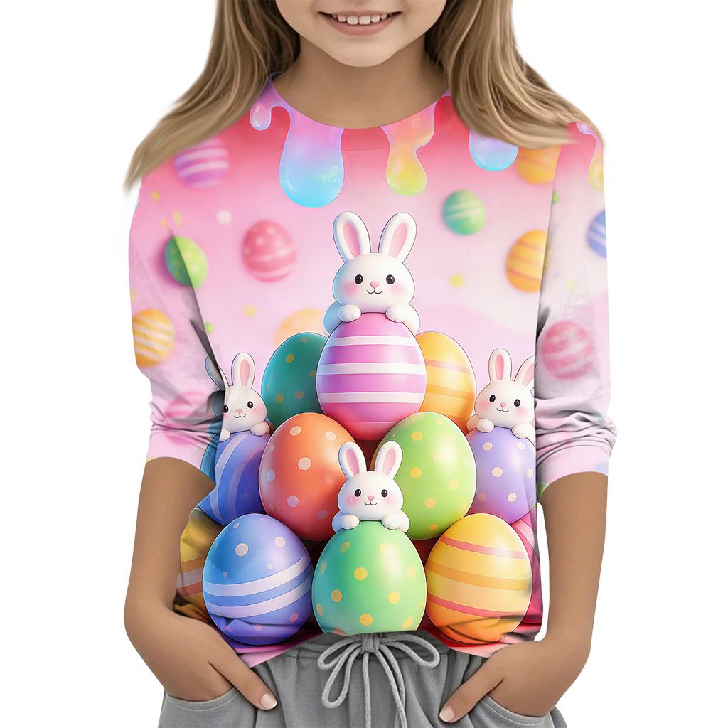 Children's Seven Quarter Sleeve Easter Print Round Neck Print Casual Top