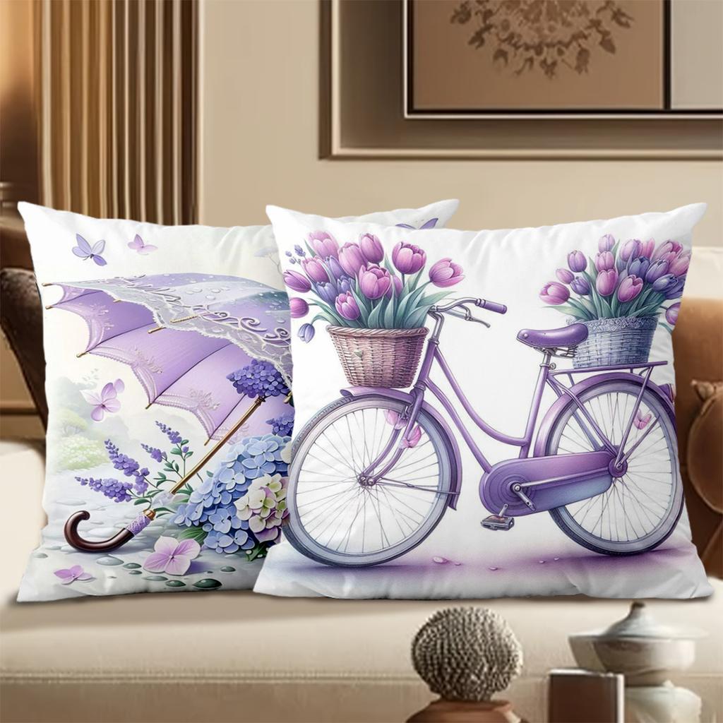 Lavender Patterned Pillows With Violin Umbrella Bicycle Flowers Polyester pillowcase, sofa cushion cov Headboard Pillow