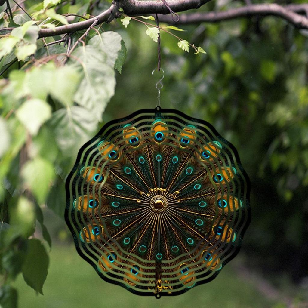 10 Inch Peacock Wind Spinner Outdoor Garden Decor with 360 Hanging Hook Vibrant Metal Peacock Feather Design for Balcony Yard Patio