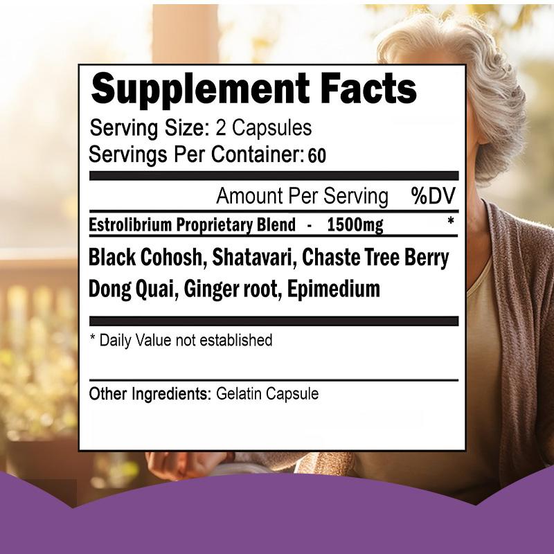 Bcuelov Estrolibrium Natural Phytoestrogen Capsule contains black cohosh and other herbal essence to regulate female hormones