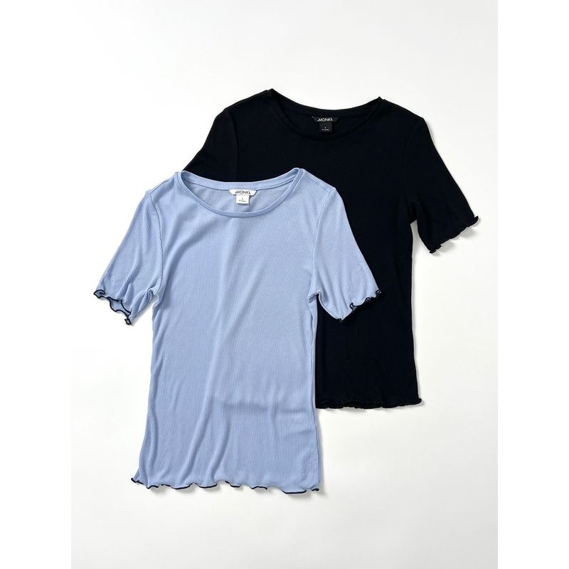 European and American Single Monki Xxs-l Size Lightweight Shoulder Slim Fit Slimming Wooden Ear Round Neck Short Sleeve T-shirt Women's Summer Wear