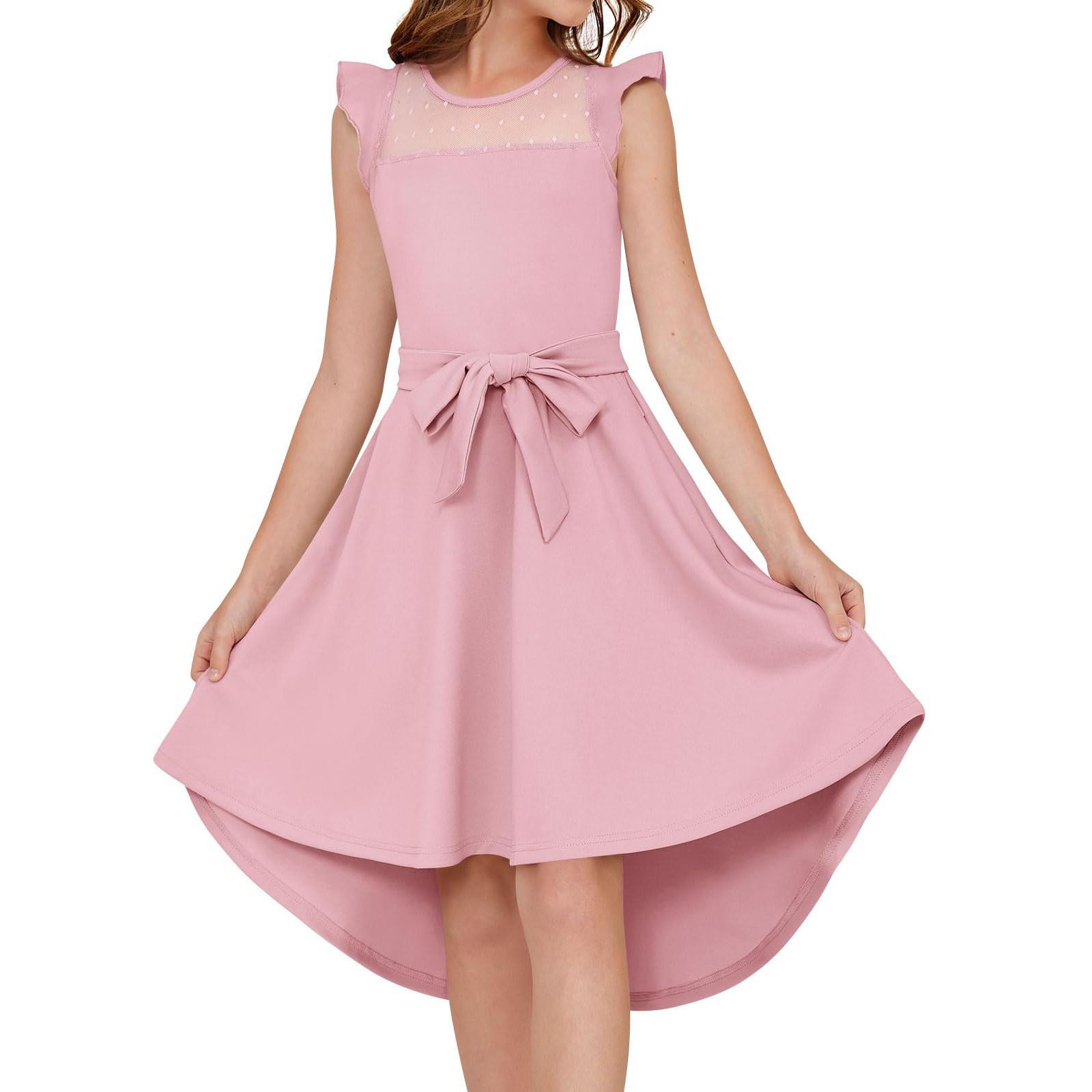 

Модное женское платье с плиссированными рукавами из сетки, повседневное, для вечеринки, с поясом и карманами, однотонное 150 розовый