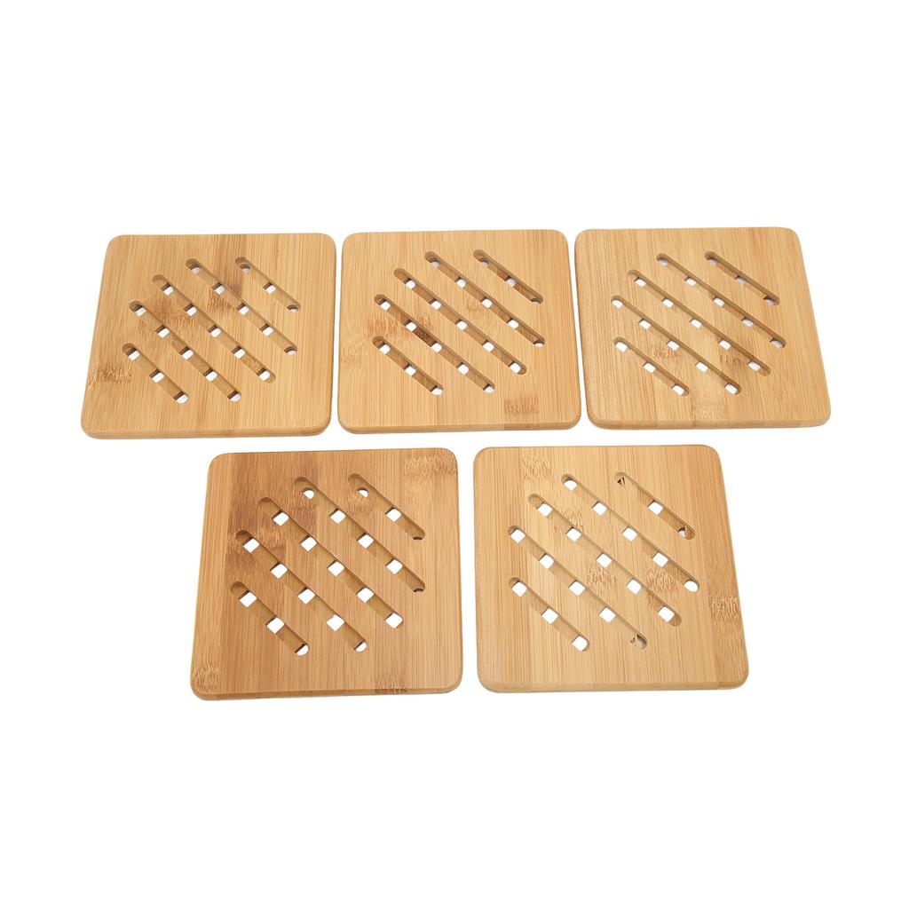 5 Pcs Bamboo Hot Pad Table Mat Bamboo Trivet Pot Mat Heat Resistance for Hot Dishes Pot Bowl Teapot Quadrate 15CM