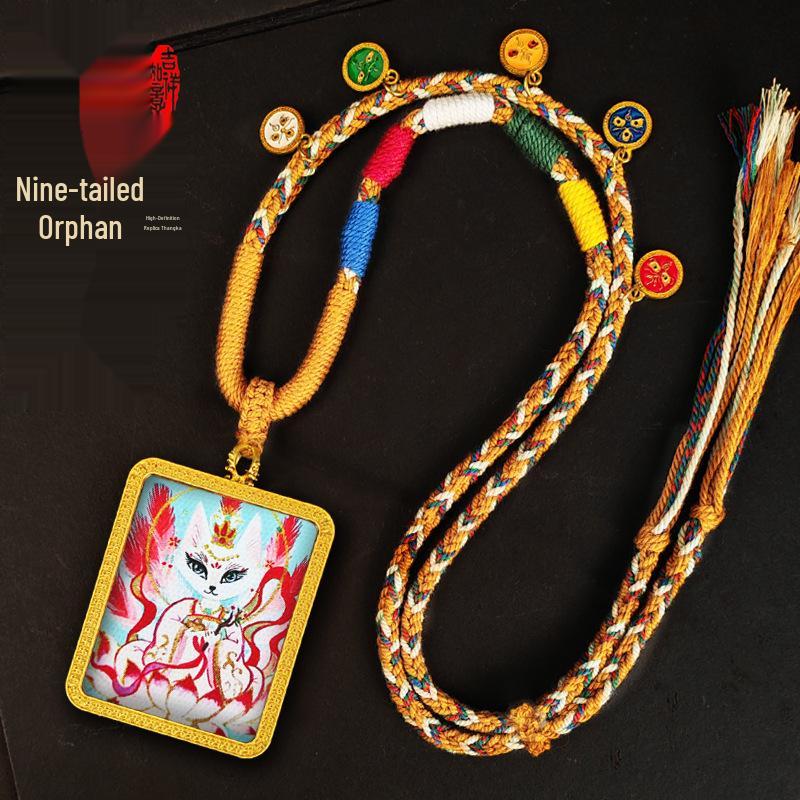 Zodiac Cinnabar Thangka Pendant - Eight Guardian Deities Amulet Box (Samantabhadra & Manjushri)