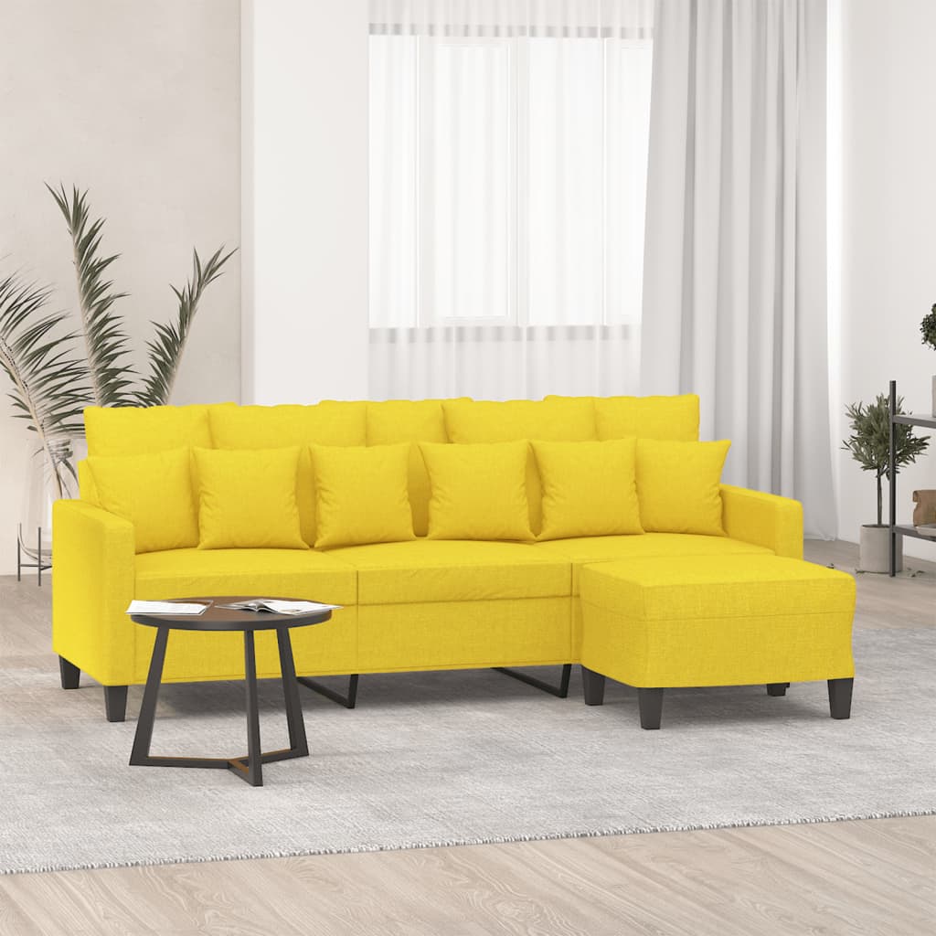 3 Seater Sofa with Footstool Light Yellow 180 cm Fabric