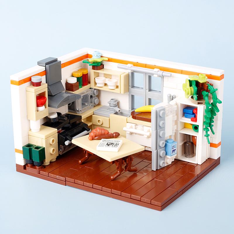 Město Kreativní Kavárna Kuchyně Pes Auto Figurky Stavební Kostky Čerpací Stanice Pec na Pizzu Jídlo MOC Mini Model Kostky Dětská Hračka Dárek