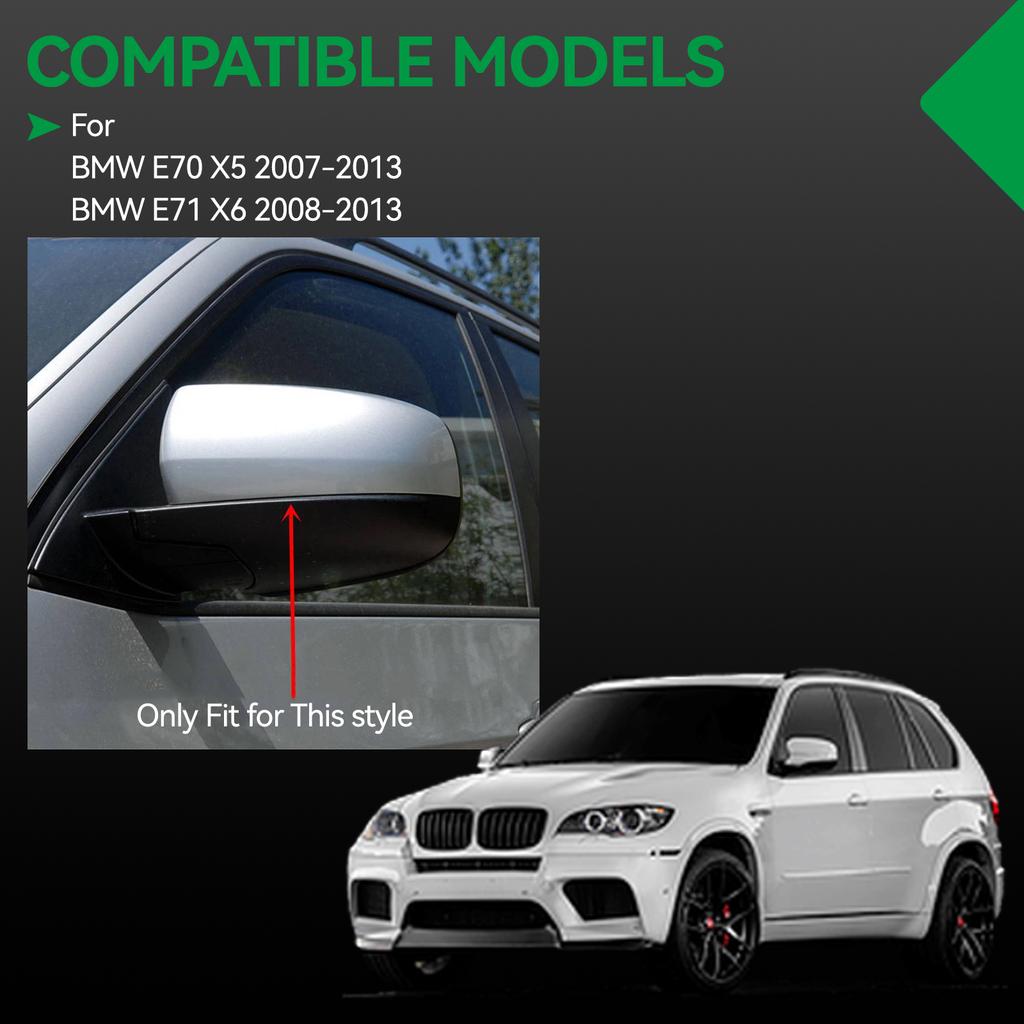 2x For BMW E70 X5 2007-2013 E71 X6 2008-2013 Gloss Black Side Wing Rearview Mirror Cover Cap Accessories 51162182697 51162182698