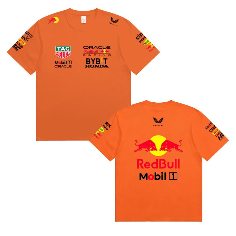 Red Bull Heren Dames F1 Raceteam T‑shirt, Zomer Korte Mouw Katoenen T‑shirt, Voor en Achter Print Casual Los Sport Topje, Meerkleurig