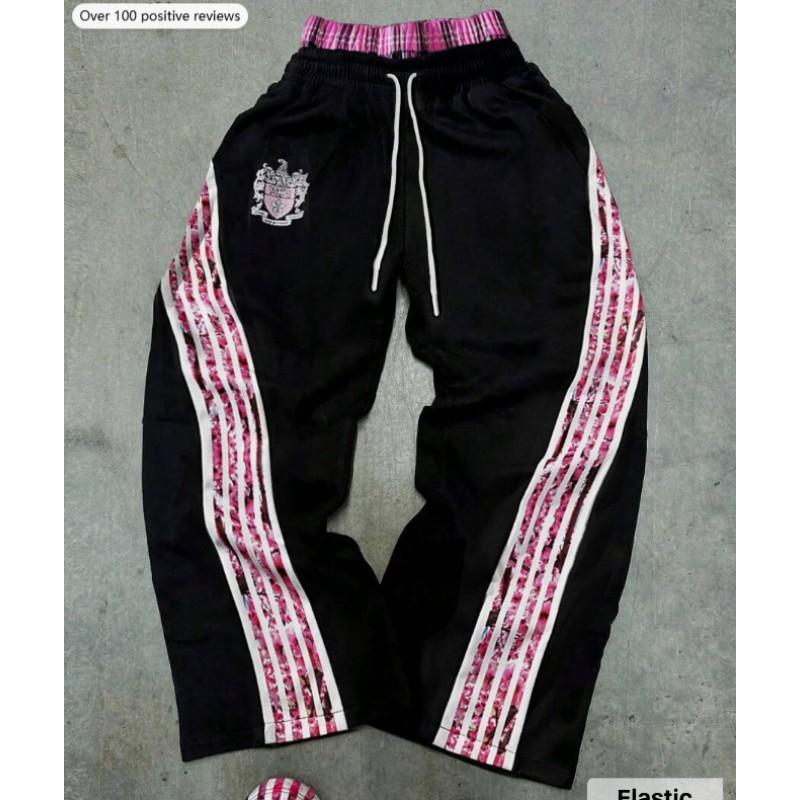 Pantalon de survêtement à rayures rétro avec badge imprimé lettre pour homme - Coupe ample droite - Streetwear - Pantalon décontracté