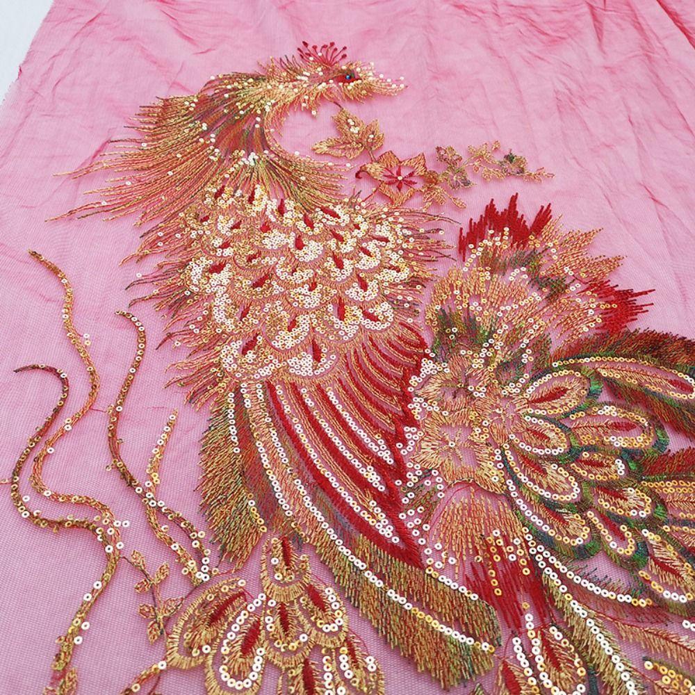 130X60CM Lace Fabrics Applique DIY Embroidery Sequin Lace Applique  Wedding Bridal Gown Party