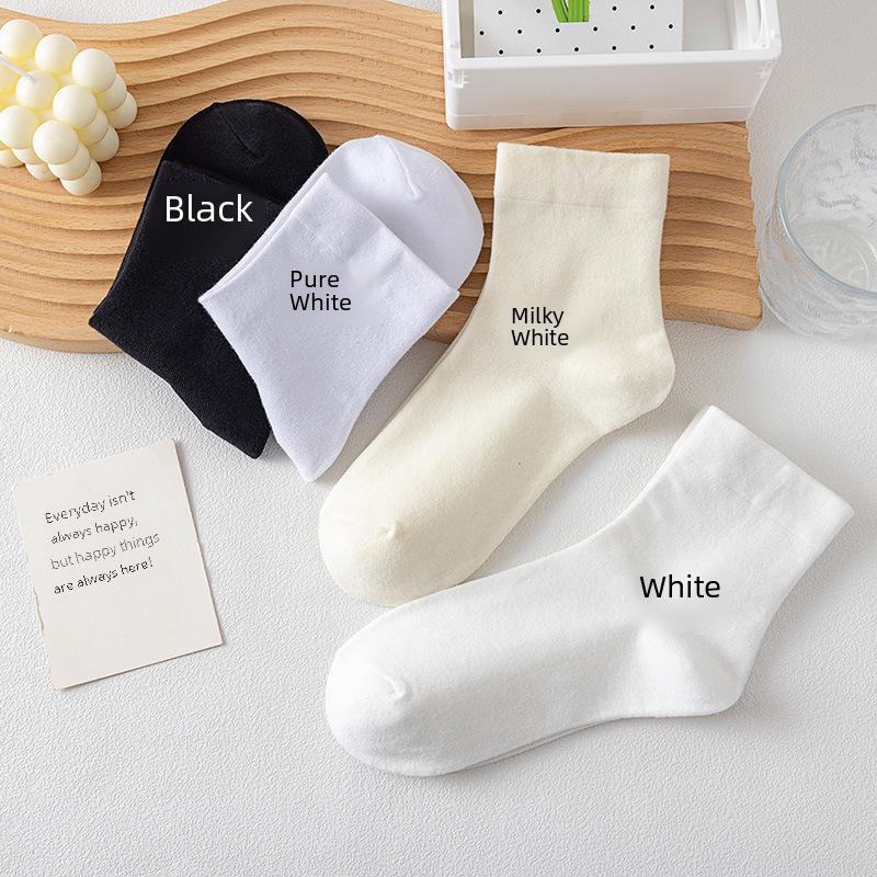 "Japanese-Style Milky White Crew Socks for Women - Trendy Spring/Summer Solid Color"
