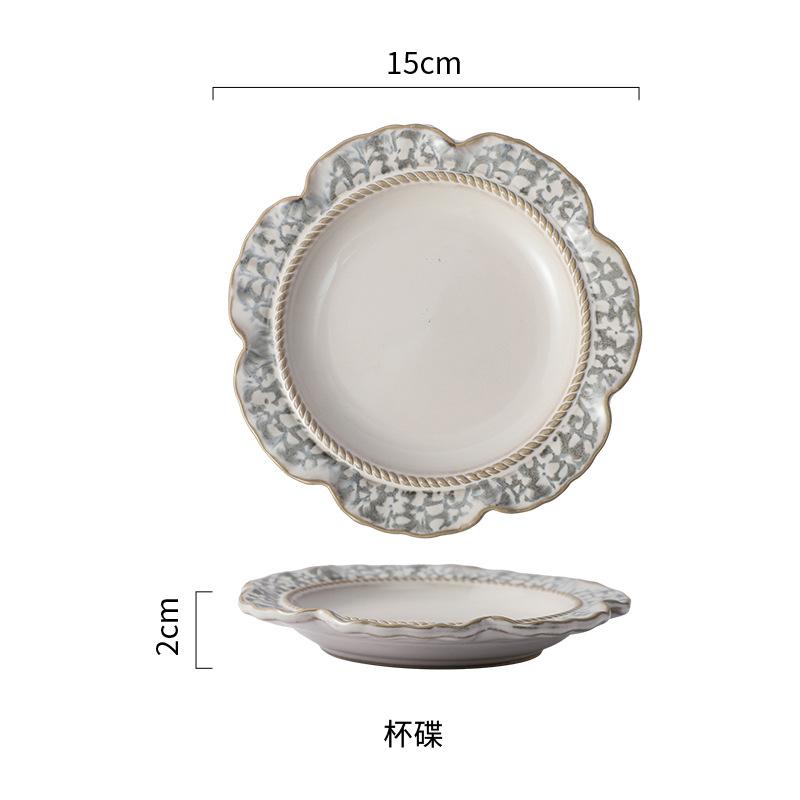 European-Style Relief Ceramic Tableware Set, Household Kiln Change, Retro Western Food Plate, Cup Plate Combination, Steak Pizza Plate, Bone Plate.