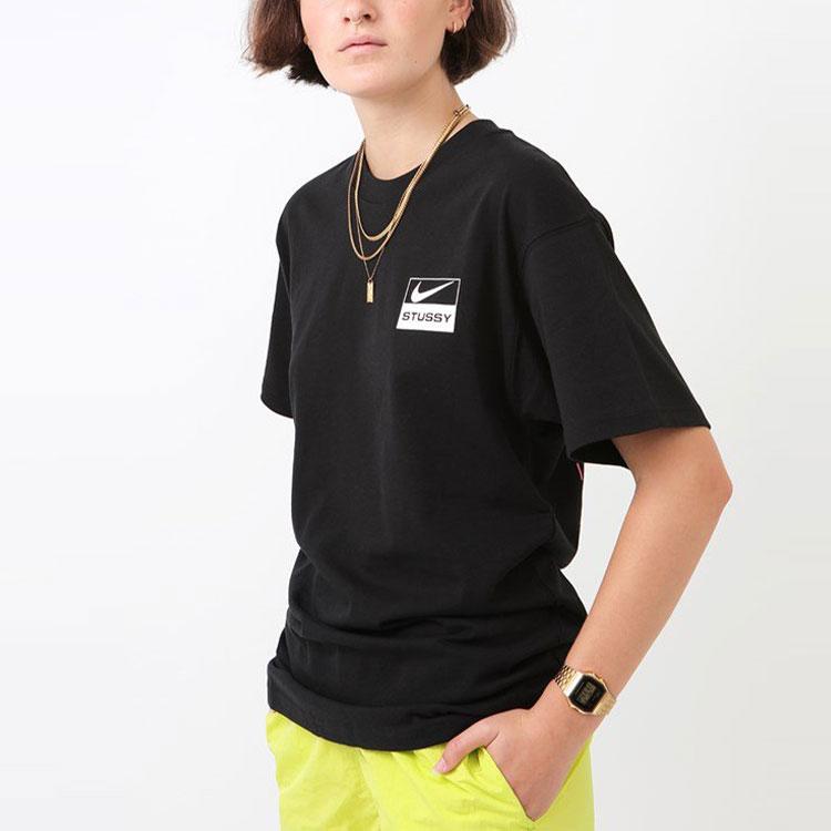 Nike Stussy Logo Graffiti Print Round Neck Short Sleeve T-Shirt Unisex Tops Black CU9256-010