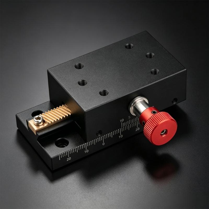 Translation Stage with Manual Adjustment Knob, Rack Control, and Threaded Mounting Holes for Mounted Equipment Position Changes and Alignment Work
