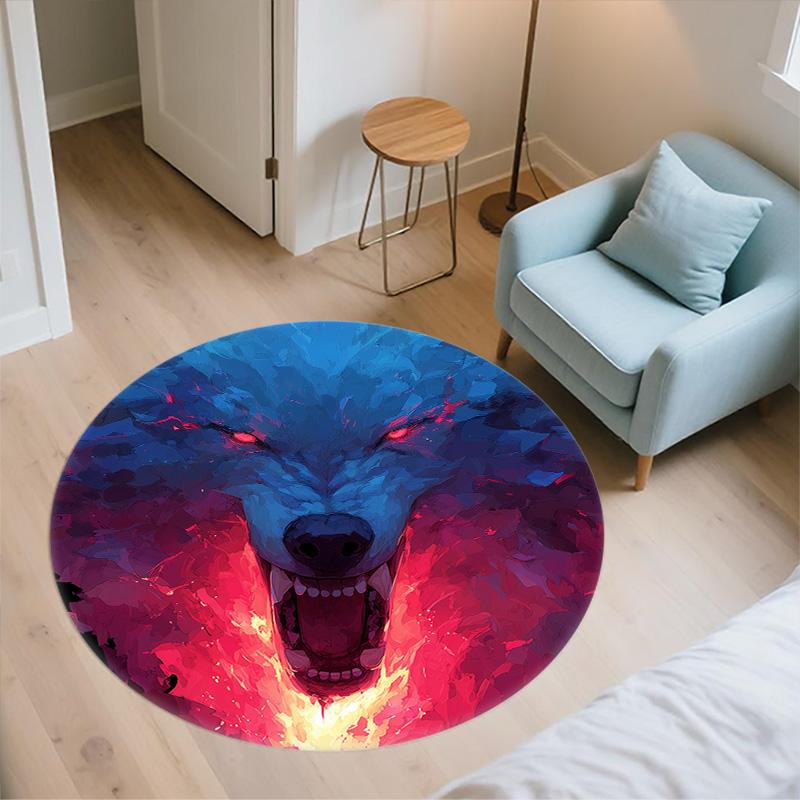 Roaring Wolf,Round Area Rug,Carpet Rug for Living Room Bedroom Sofa Playroom Decor,Non-slip Floor Mat