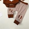 Baby Boy 3 Piece Outfit Football Print Long Sleeve Rompers and Elastic Striped Pants Beanie Hat Set Fall Spring Clothes