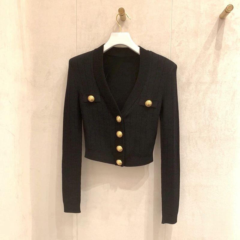 

Осень 2024 Новинка Элегантная светская львица Белый кардиган свитер с V-образным вырезом Приталенная куртка с длинными рукавами и подплечниками Black S