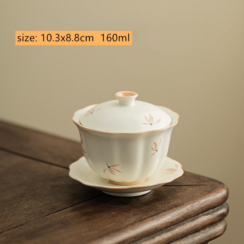 Chinese Hand-painted Orchid Gaiwan Handmade Ceramic Teacup Tea Tureen Household Tea Bowl Travel Portable Teaware Accessories