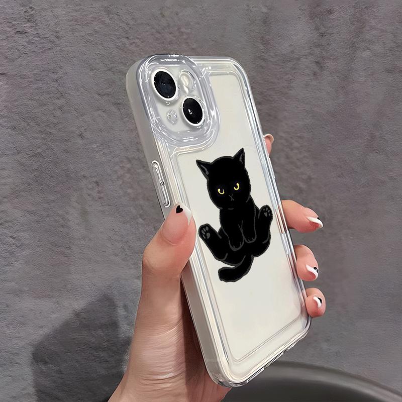 Black Cat Sitting Design Transparent TPU Phone Case Suitable for iPhone 17 16 15 14 13 12 11 Pro/Max/Plus Anti Drop Back Cover
