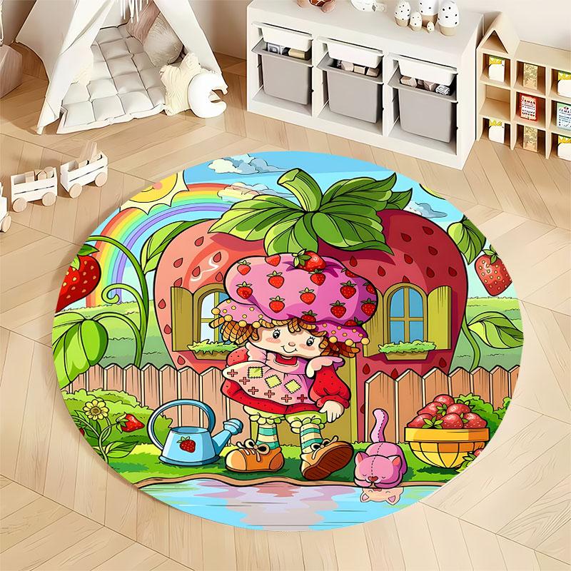 Free shipping! Whimsical Strawberry Garden Rug for Kids' Playroom round carpet for home sofa bedroom, gift