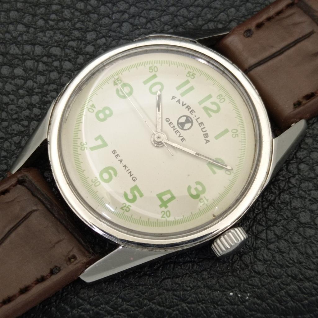 VINTAGE FAVRE LEUBA SEA KING HAND-WINDING SWISS MENS SIGN CASE WATCH A702028-5 R208-a702028