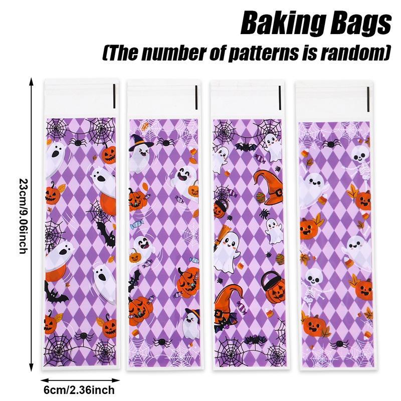 50/100Pcs Halloween Self Adhesive Bags Pumpkin Ghost Printed Clear Packaging Bags For Candy Biscuits Baking Food Wrapper