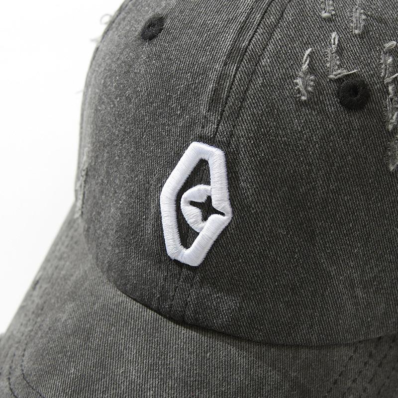 Washed gray cap, female broken edge, wide brim, soft top hat, letter sunscreen, baseball cap, male face is small and versatile