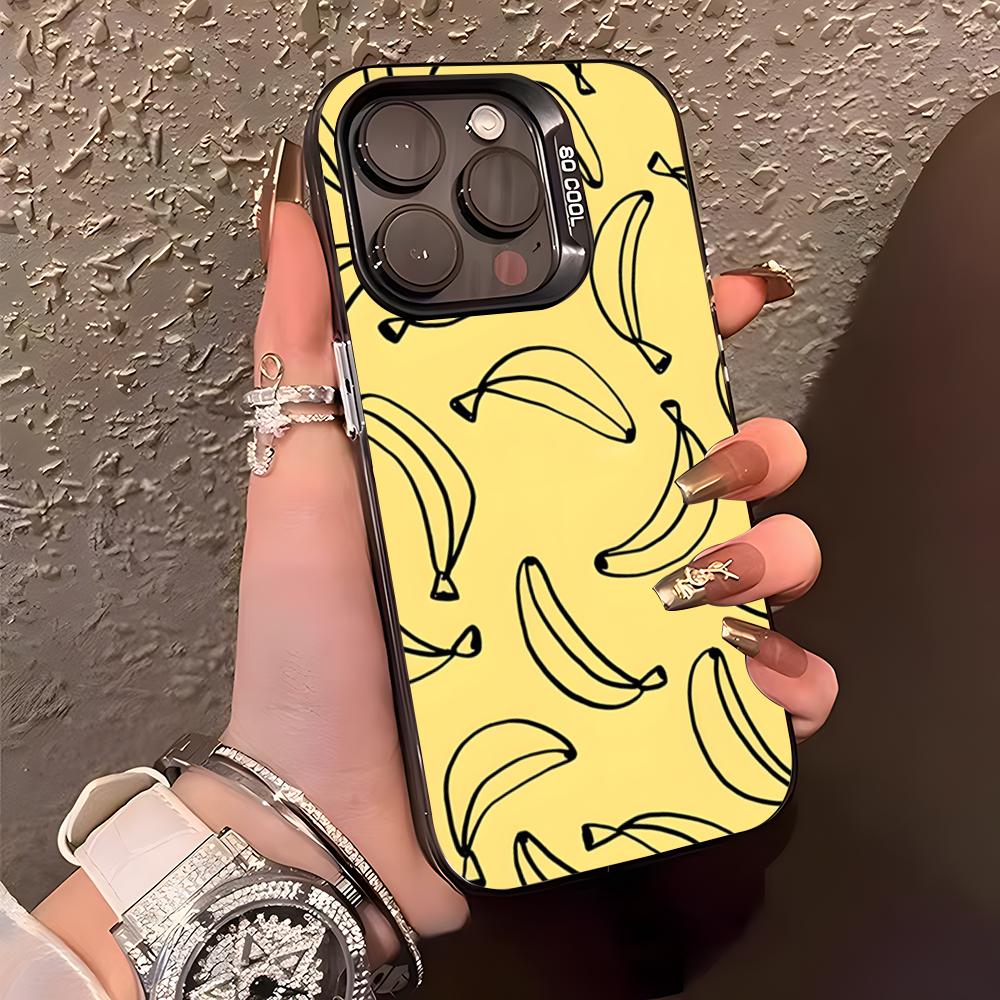 Banana Pattern Phone Case For IPhone17 Air 16 15 14 Plus 13 12 11 Pro XS Max Silver Black Bumper Case
