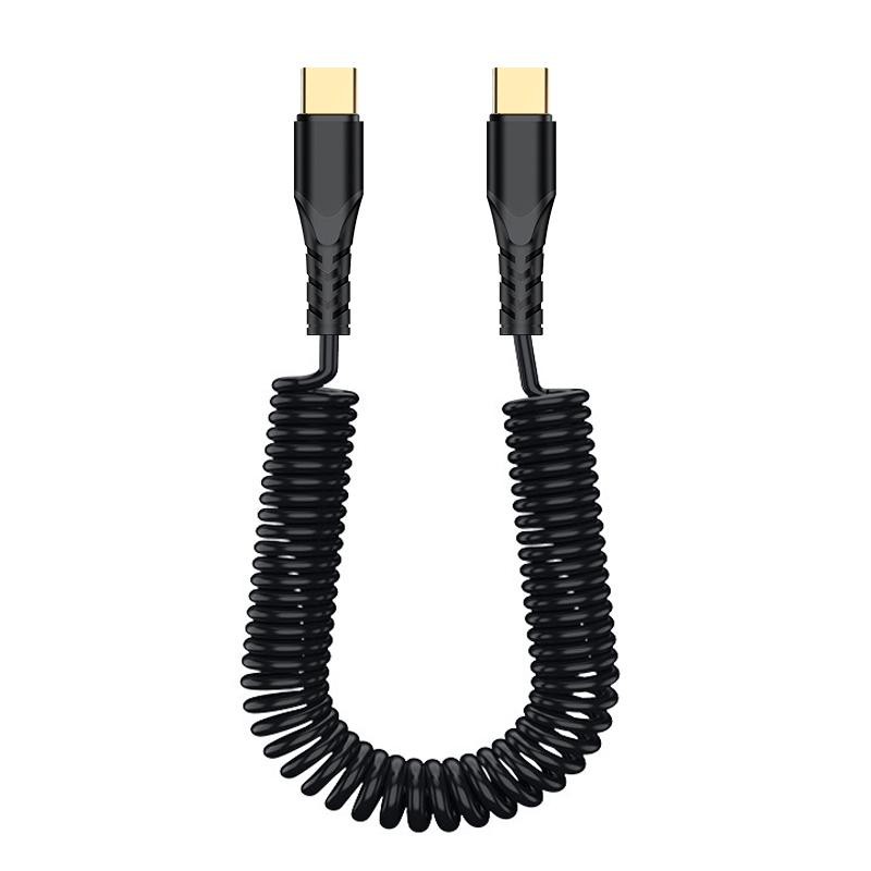 Right Angle Coiled USB C to USB C Data Cable,90° Retractable Charger Cord for Car,Type C Fast Charging Wire for iPhone,Samsung