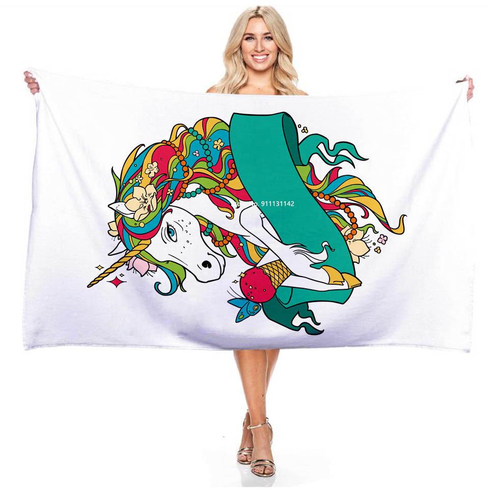 Cartoon Gradient Flower Unicorn 3D Digital Print Rectangular Bath Towel for Boys and Girls Outdoor Swimming Bibulous Bath Towel