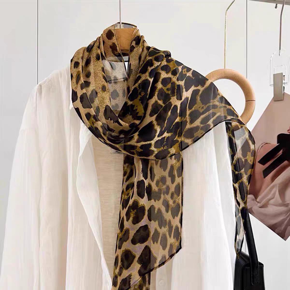 2026 new leopard print silk chiffon silk scarf women s spring and summer thin sunscreen neck protection mulberry silk chiffon diagonal long scarf 30*160