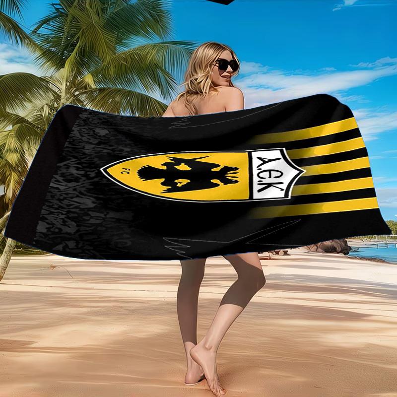 Asciugamano da Spiaggia AEK Atene con Design dello Stemma Oro e Nero, Asciugatura Rapida, Facile da Curare, Adatto Sia per il Fitness che per le Vacanze al Mare, Essenziale per lo Sport
