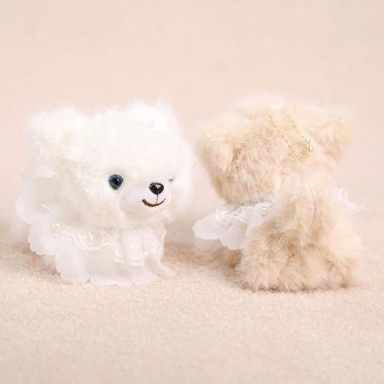 Doll Pendant Plush Lace Collar Bear Keychain with Metal Bead Chain Portable Bag Hanging Charm Soft Skin-Friendly Plush Doll Accessory