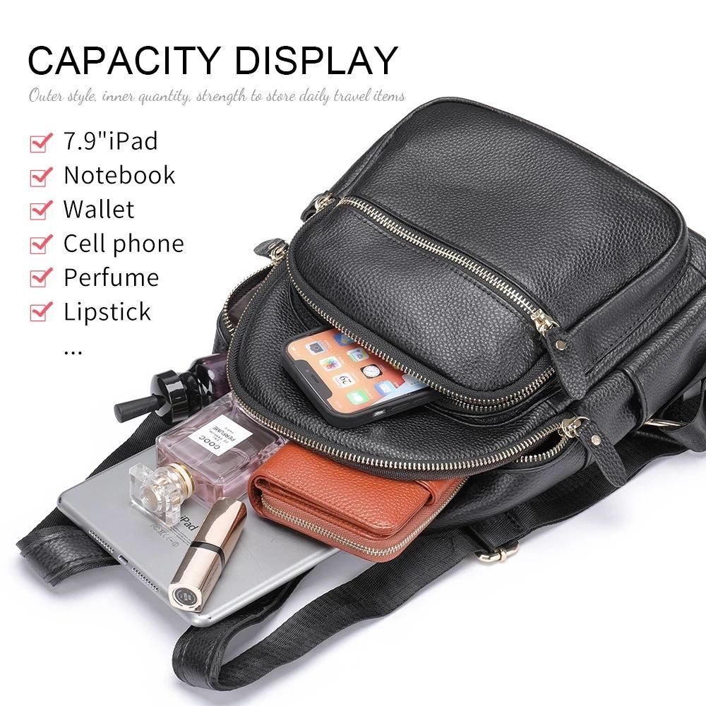 Woman Travel Bag BGenuine Leather Backpack Girls Female School Bag Soft Cowskin Lady Bagpack Double Shoulder Travel Backpack