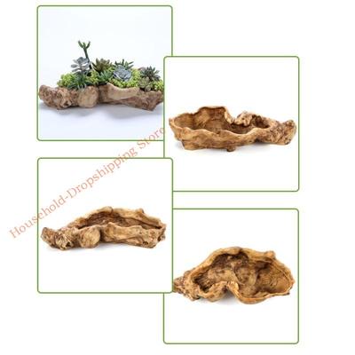 85AD Retro Landscape Flower Pot Resin Tree Stump Planter Artificial Driftwood Sculpture Cactus Container Decor