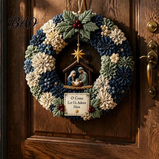 Tree Poke Art Wreath DIY Christmas Kit, 3D Fabric Santa Snowman Elk Handmade Set, Holiday Front Door Decor Crafts
