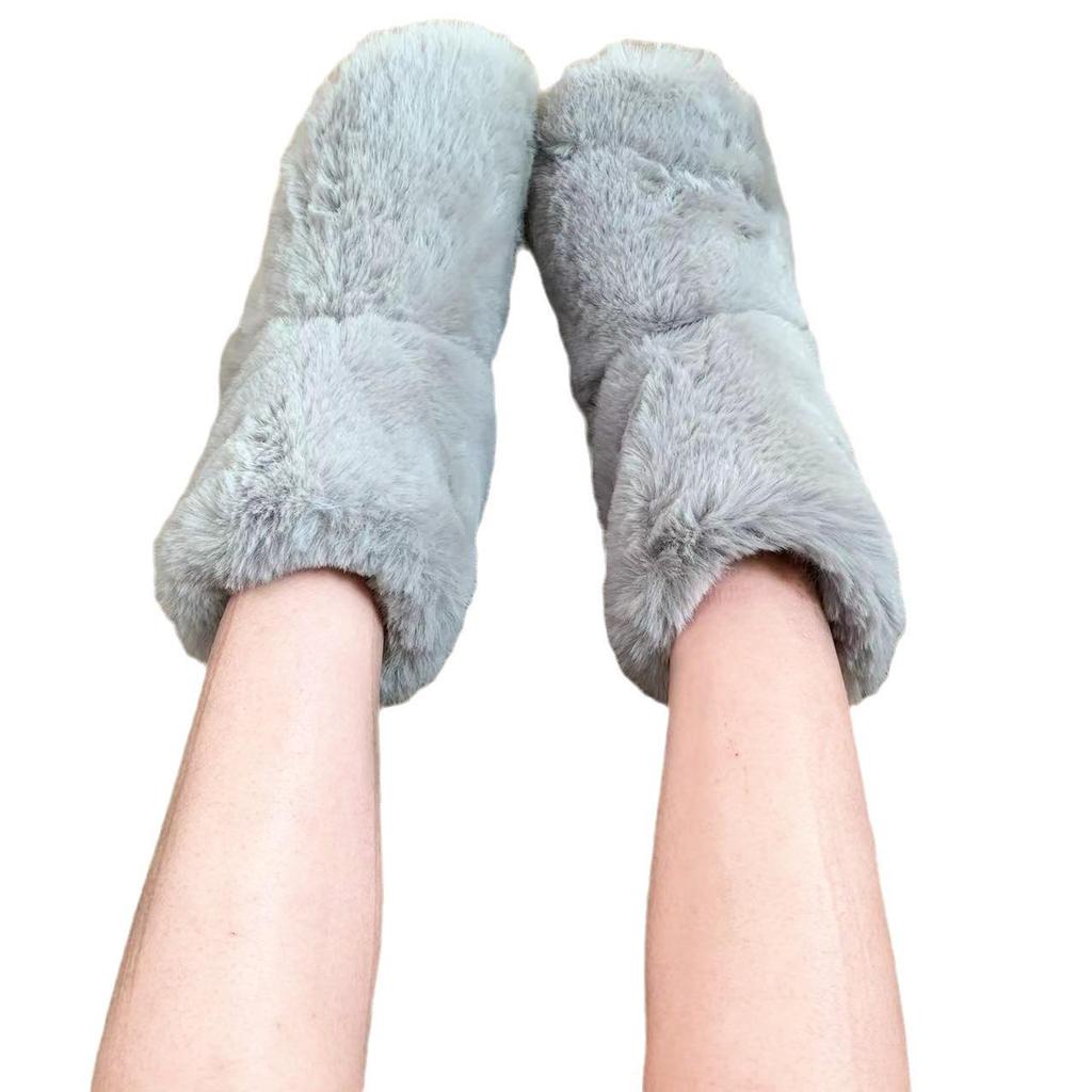 Winter Cotton Boot Slippers with Faux Rabbit Fur: Warm Indoor House Shoes for Couples