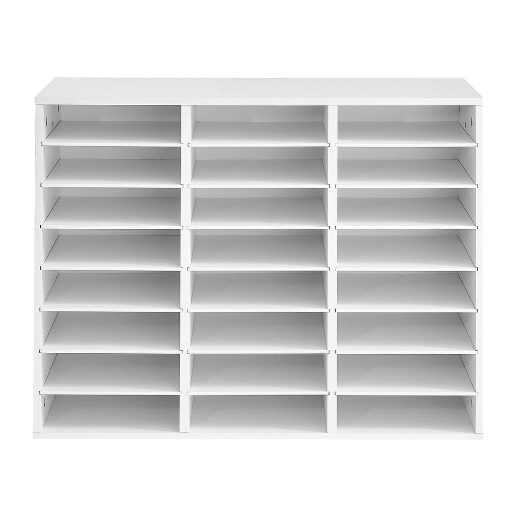 Wood Literature Organizer 24 Compartments Office Mailboxes White, Countertop Literature Sorter for Files Documents Papers, with Adjustable Shelves,