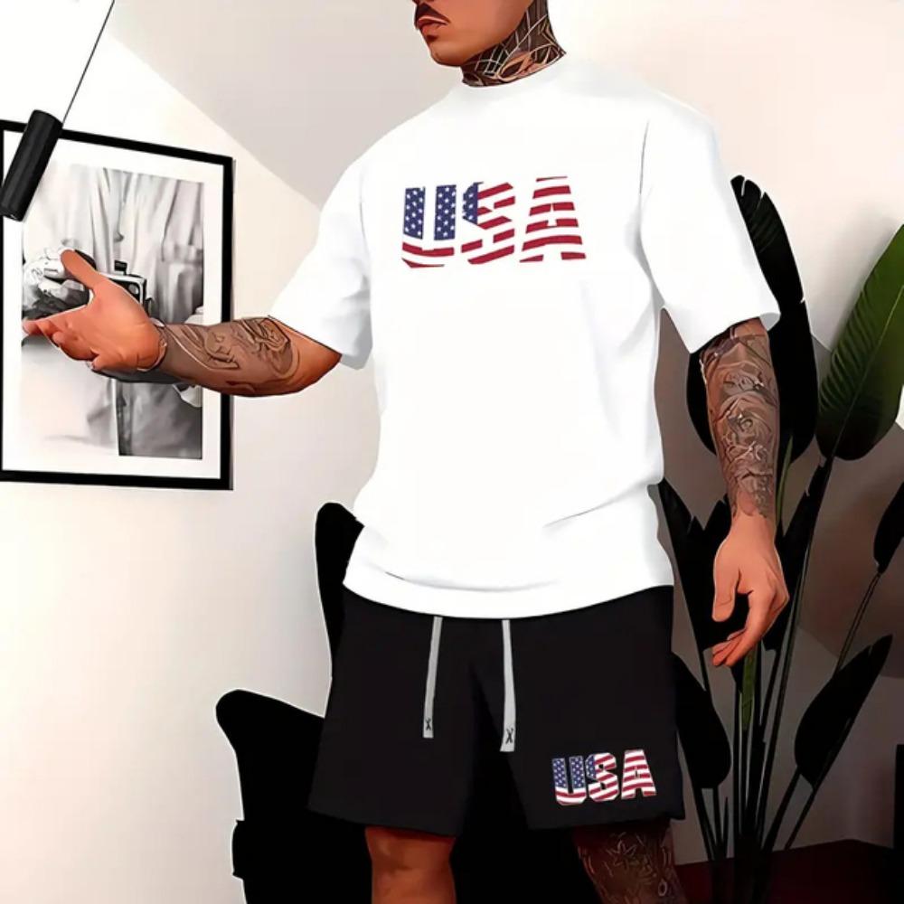 Men's King Printed Crewneck T-Shirt Fashion New 2024 Men's Short Sleeve Shorts 2-Piece Summer Outdoor Street Activity Suit